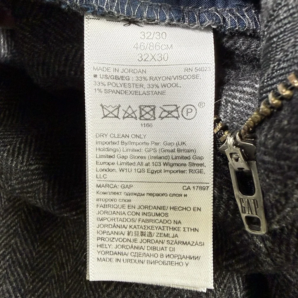 Gap Mens Slim Fit Herringbone Twill Wool Blend Trousers 32x30 Grey Dress Pants